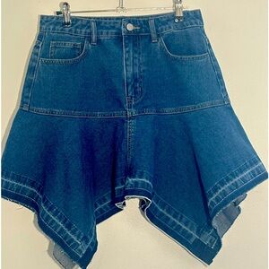 Western Jean Midi Bohemian Style Skirt Indigo 30 waist with stretch & pockets